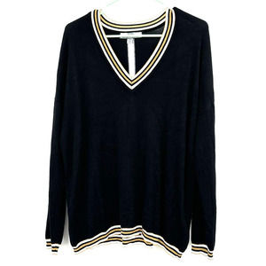 Hilary Radley for Katherine Barclay size Medium Black V-neck‎ sweater white gold